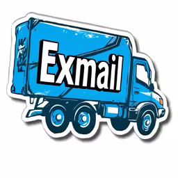 the word exmail on the back of a blue semi truck
