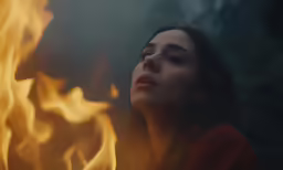 woman in a red sweater holding an open flame