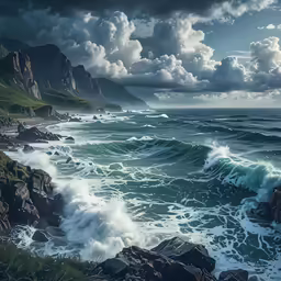 a painting of an ocean scene with waves