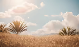 the sky is partially cloudy over a wheat field