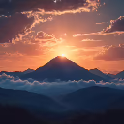 a sun rising over the mountains above clouds