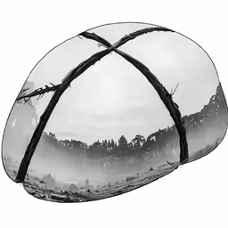 a black and white photo of trees taken through a mirror