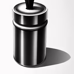 a very small grey trash can with a black lid
