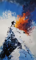 a skier in action jumping off the side of a snow covered mountain
