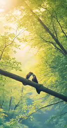 two small birds perched on top of a thin branch