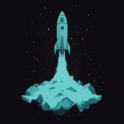 a space ship that is in the air above some rocks
