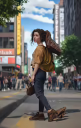 there is a woman standing at a cross walk