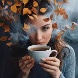 a woman holding a cup of coffee in her hands