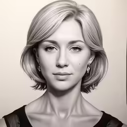 black and white portrait of a blonde haired woman