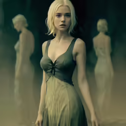 the woman is standing in front of two other people