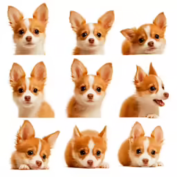 six pictures of a puppy set on top of a white background