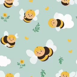 two yellow bees with hearts and flowers on them