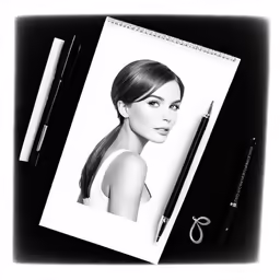 a drawing of a woman on a paper with a pencil