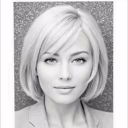 a close up of a woman in a suit