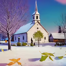 a picture with trees and a church