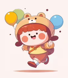 a girl is carrying some balloons and an umbrella