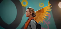 a women with a big wing in a photo