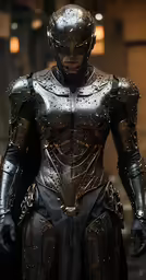 a man in armor standing on a stage