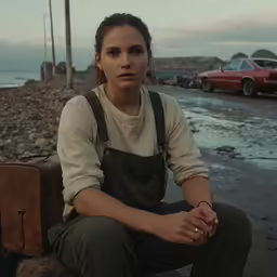 a woman is sitting on the rock and she is posing