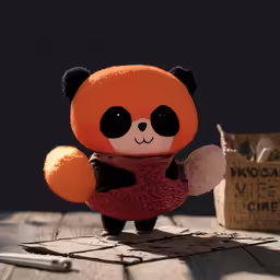 an adorable stuffed animal with one eye on it