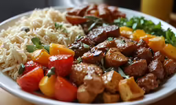 a plate of food on a table top