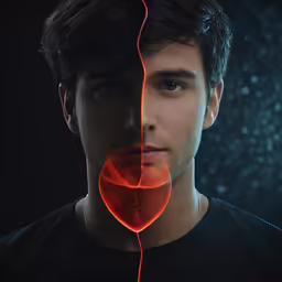 a poster with an abstract image of a man making a face