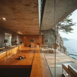 the wooden dining room of a modern house