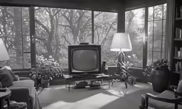 an old fashioned television is sitting in the middle of a room