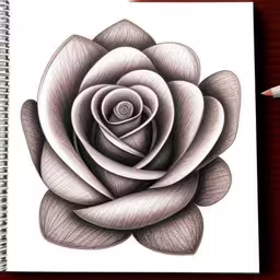 an open spiral notebook with a rose drawn in it,a drawing of a rose on a sheet of paper