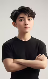 an image of a boy in a black shirt with his arms crossed