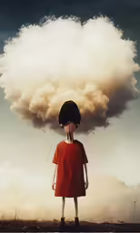 a person with clouds on their head