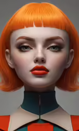 a female doll with orange hair and makeup