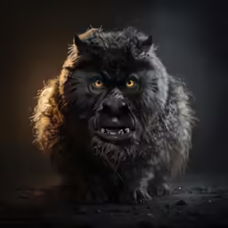 a black hairy furry animal is looking at the camera