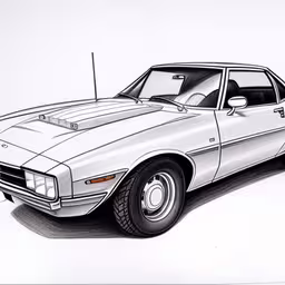a drawing of a car with a light color coat on,a drawing of a chevrolet camaro next to a sign