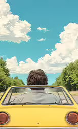 a yellow car with the front window up