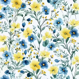 blue and yellow flowers on white background