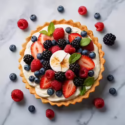 a pie topped with whipped cream and berries