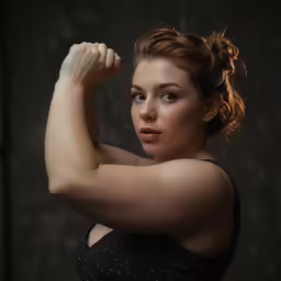 a close up of a woman with muscles