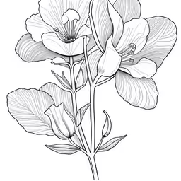 a drawing of two flowers on white paper,two flowers with leaves on white paper