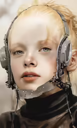 a woman wearing a headband with a head phone attached to her head