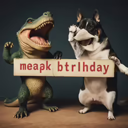 two dogs holding a sign saying megak birthday