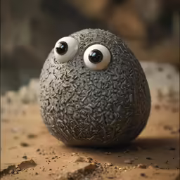 an animal sculpture is shown with two eyes
