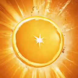 a close up of an orange with the middle surrounded by sunshine rays