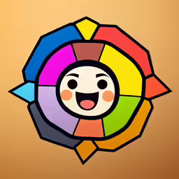 a colorful pattern with a cartoon face in a circular