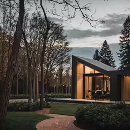 a modern house in the middle of some trees