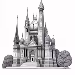 this drawing depicts the architecture of a gothic castle,an old building drawing from the early 1900s century