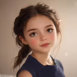 the little girl with blue eyes and frecky hair is wearing a blue dress