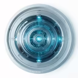 circular clock with blue numbers and a white background