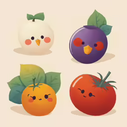 four tomatos are painted with faces and one is smiling