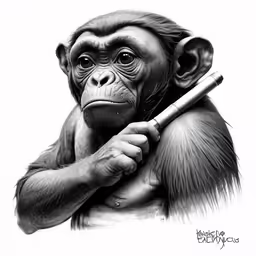 a drawing of an orangutan holding a baseball bat